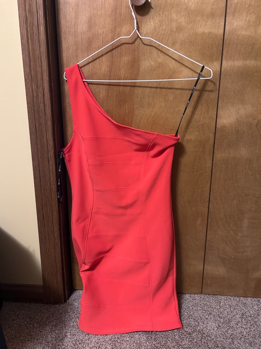 Forever 21 Coral Red One-Shoulder Bodycon Dress